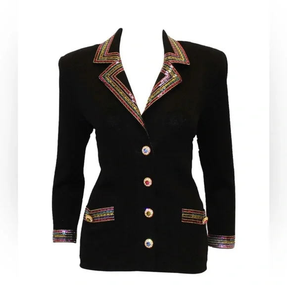 St John Evening Gorgeous Jacket black with multicolored paillettes pockets Sz 6 - Picture 1 of 12